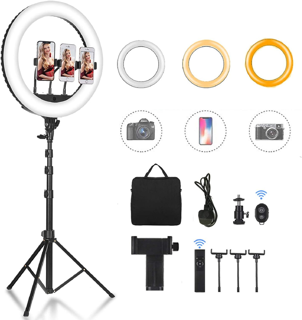 Lampa circulara MAKE UP 52cm LED RING LIGHT 72w, trepied,3suporti, 4 USB, telecomanda