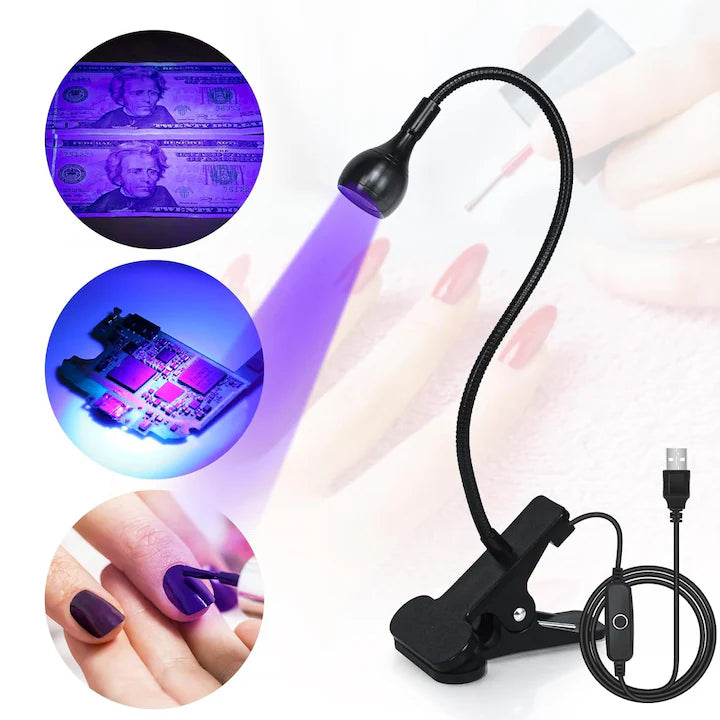 Lampa UV/LED mini Fast Lamp, Uscare rapida si fara maini negre, pentru manichiura si pedichiura,360°unghi liber reglabil,1,5 metri cu buton ON/OFF, Negru