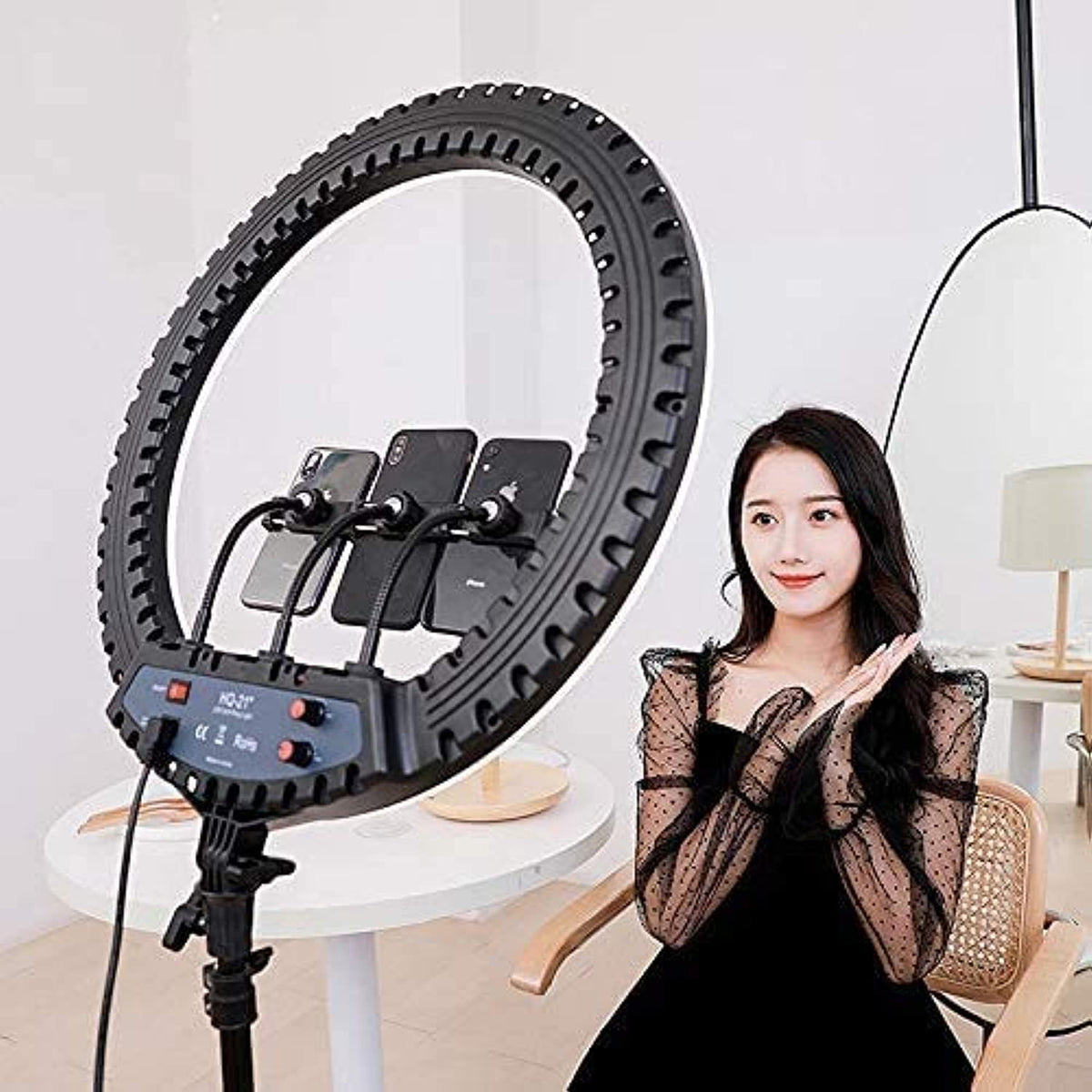 Lampa circulara MAKE UP 52cm LED RING LIGHT 72w, trepied,3suporti, 4 USB, telecomanda