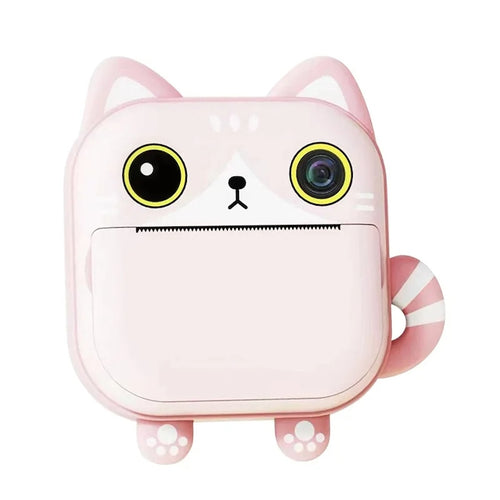 Aparat foto copii cu functie de printare, model Pisica, Rezolutie 24Mpx 1080P, Dual Camera Fata-Spate, Functie SELFIE, Display LCD Color 2.4", 3 role hartie incluse, Carioci si Stickere Colorate, Roz