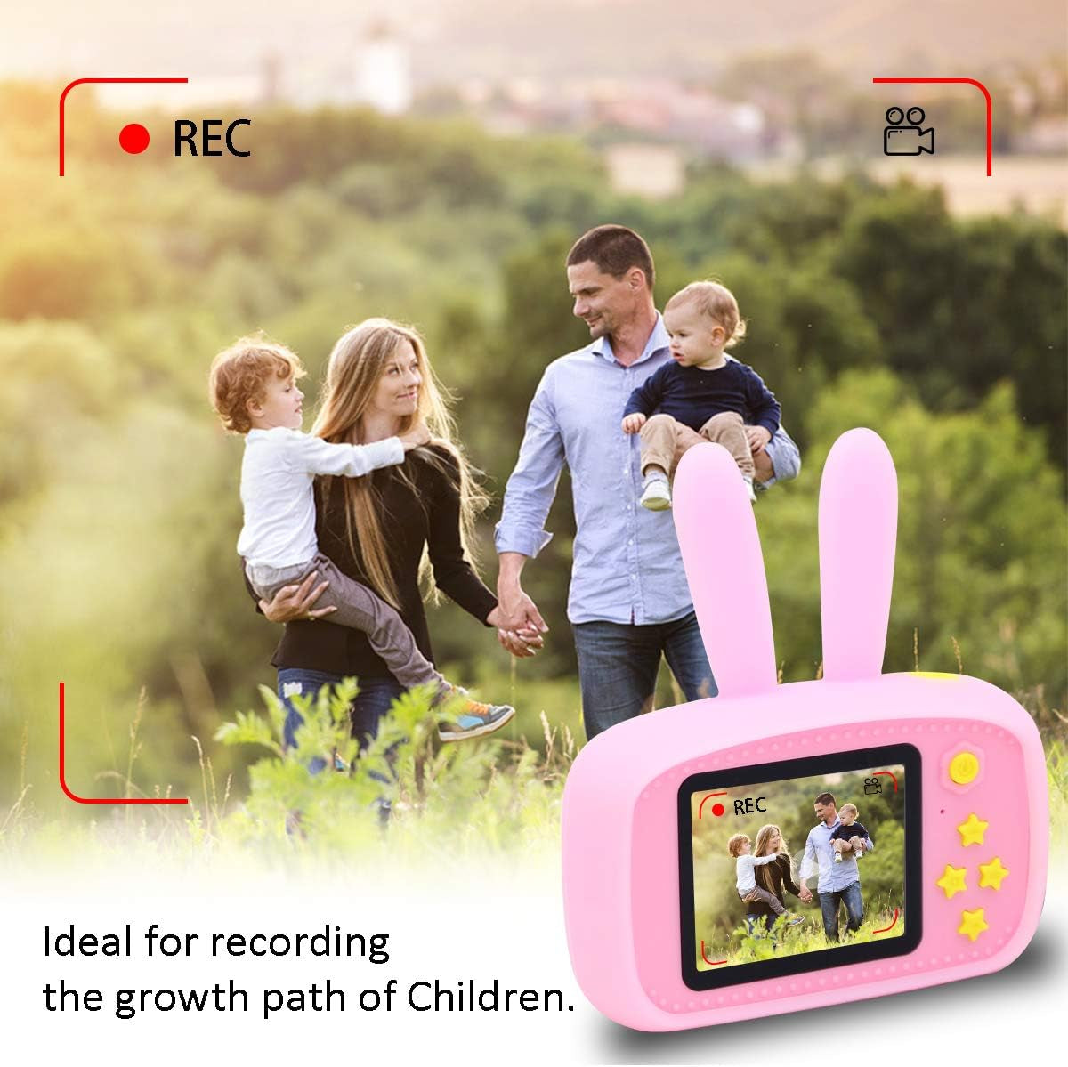 Aparat foto digital pentru copii, Galben, 1080P 30fps, LCD display 2.0", 600 mAh, Jocuri, Temporizator, Constructie durabila, ABS/Silicon