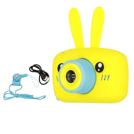 Aparat foto digital pentru copii, Galben, 1080P 30fps, LCD display 2.0", 600 mAh, Jocuri, Temporizator, Constructie durabila, ABS/Silicon