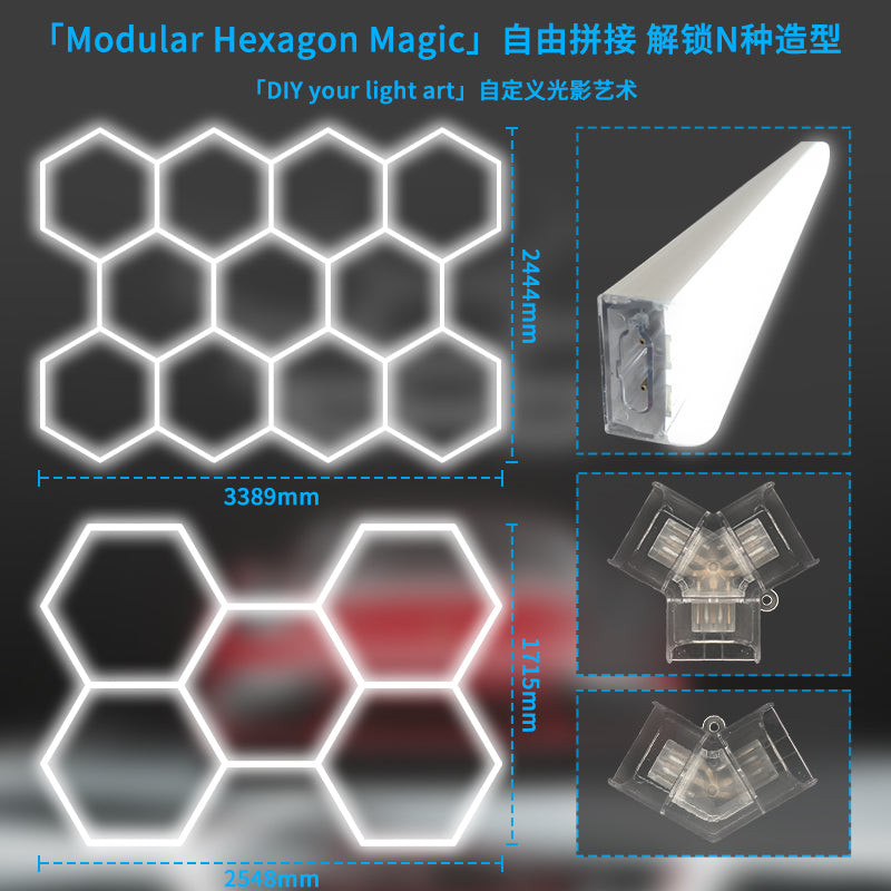 Aplica LED Hexagon HoneyComb, 14 Hexagoane, garaj atelier barbershop 3389x2444