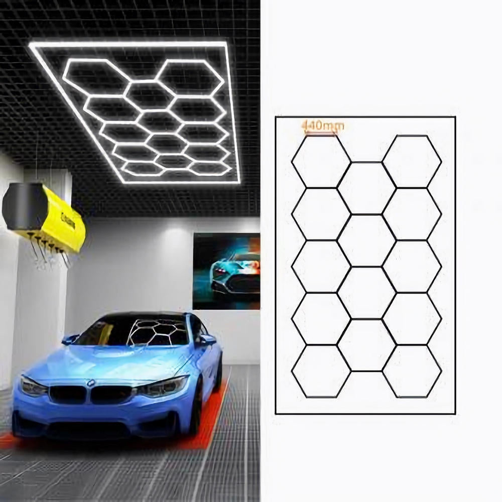 Aplica LED Hexagon HoneyComb, 14 Hexagoane, garaj atelier barbershop 3389x2444