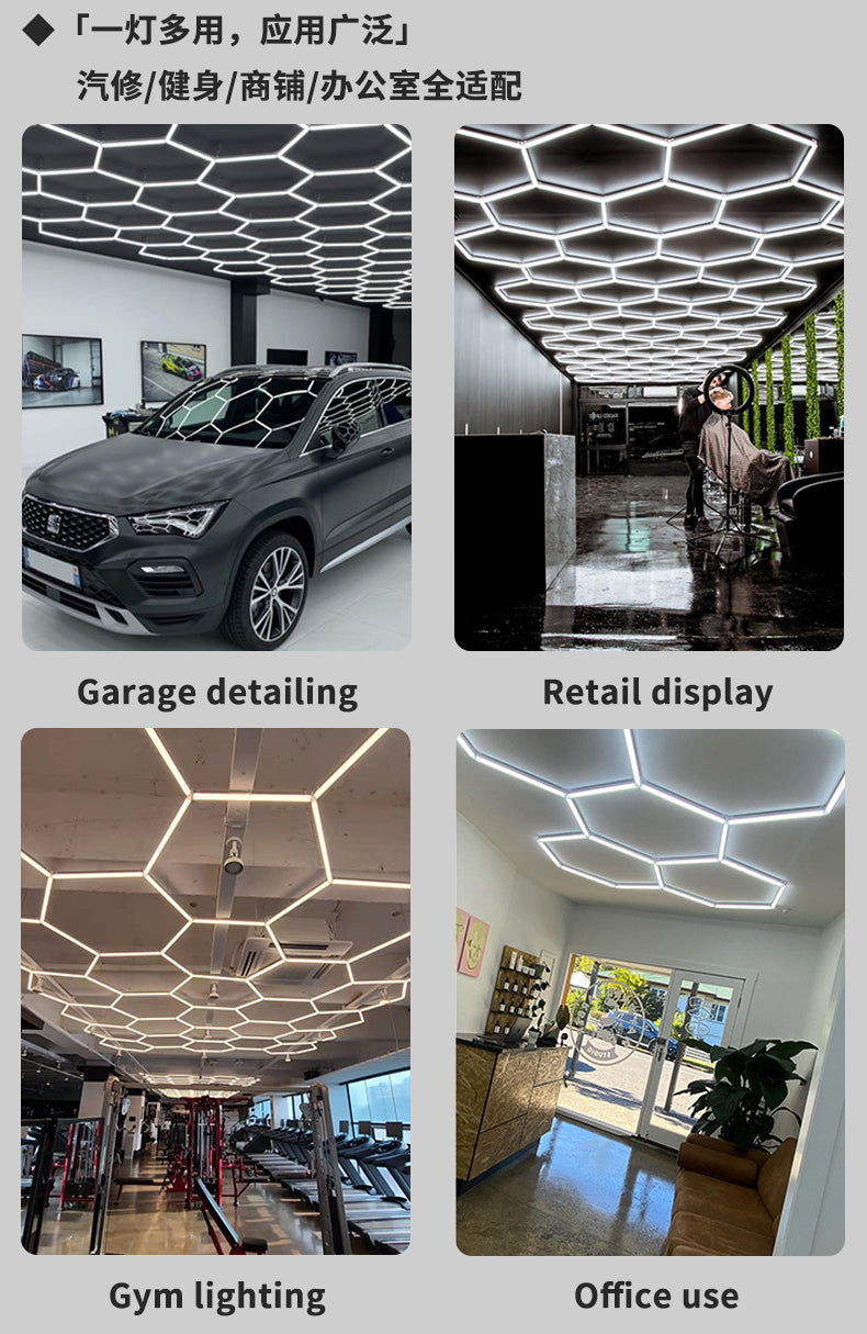 Aplica LED Hexagon HoneyComb, 14 Hexagoane, garaj atelier barbershop 3389x2444