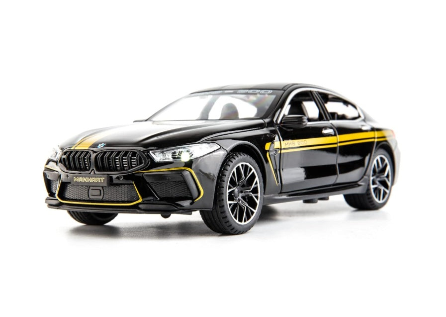 BMW M8 800 metal model jucărie baterie lumini sunet 1:24 Negru