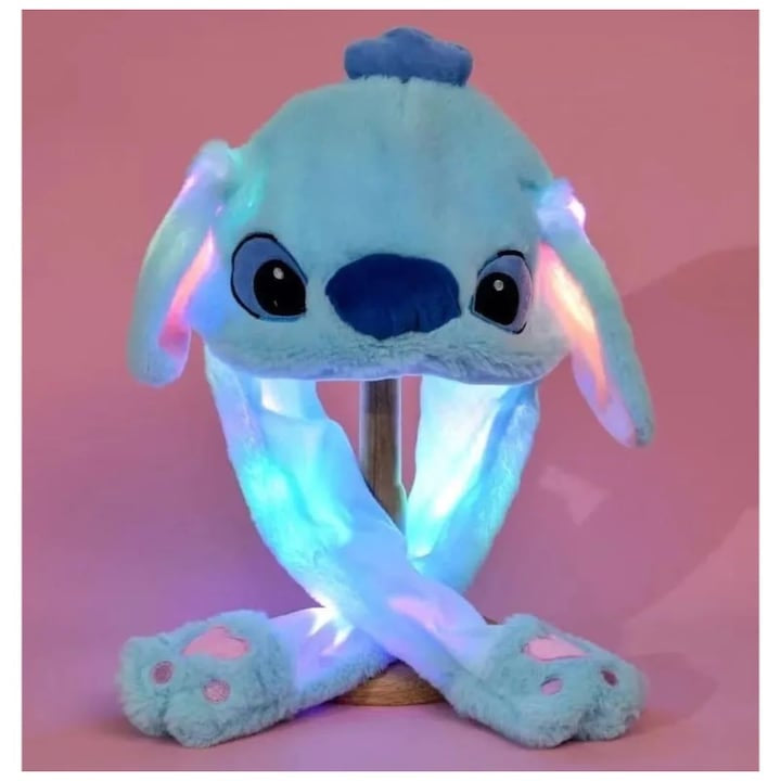 Caciula pentru copii, model Stitch, leduri si miscari din urechi, albastru