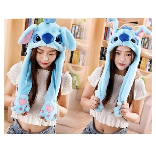 Caciula pentru copii, model Stitch, leduri si miscari din urechi, albastru