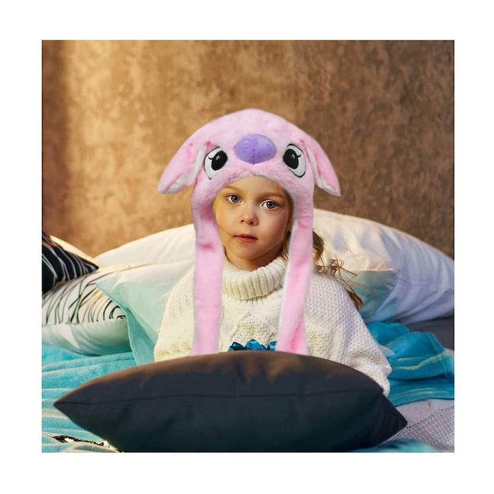 Caciula pentru copii, model Stitch, leduri si miscari din urechi, roz
