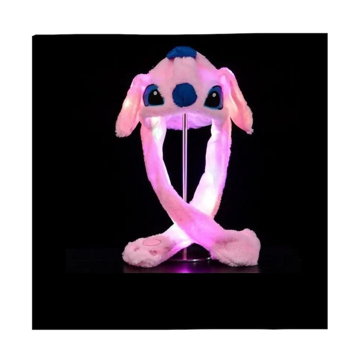 Caciula pentru copii, model Stitch, leduri si miscari din urechi, roz