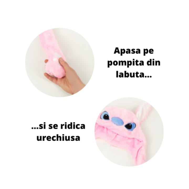 Caciula pentru copii, model Stitch, leduri si miscari din urechi, roz