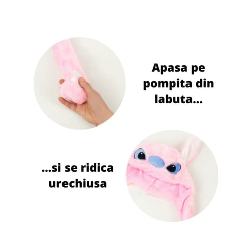 Caciula pentru copii, model Stitch, leduri si miscari din urechi, roz