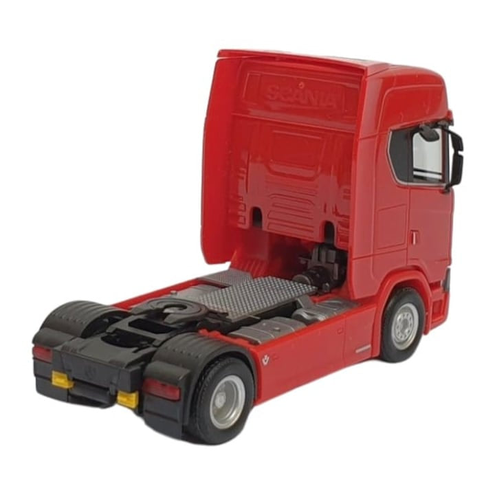 Camion metalic, tip Scania T770S, scara 1:32, cabina rebatabila, lumini si sunete, rosu, 13 cm