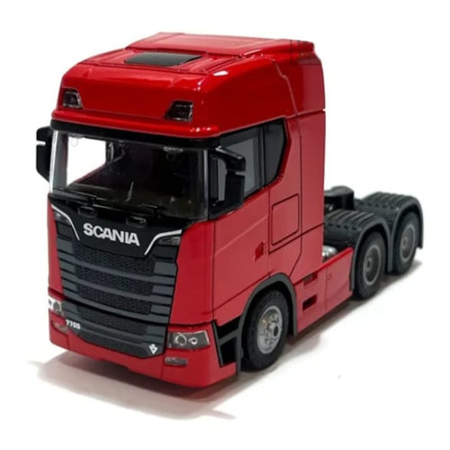 Camion metalic, tip Scania T770S, scara 1:32, cabina rebatabila, lumini si sunete, rosu, 13 cm