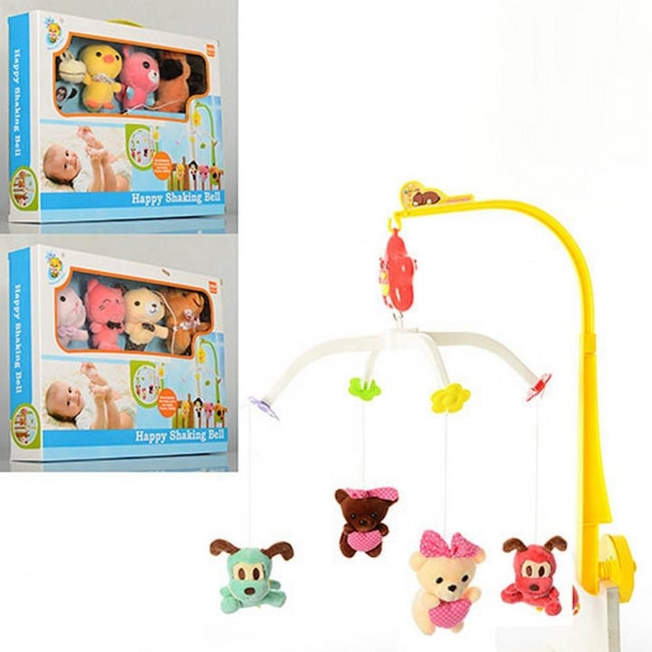 Carusel rotativ pentru patut bebelusi cu 4 figurine plus, HAPPY SHAKING BELL - xStoc