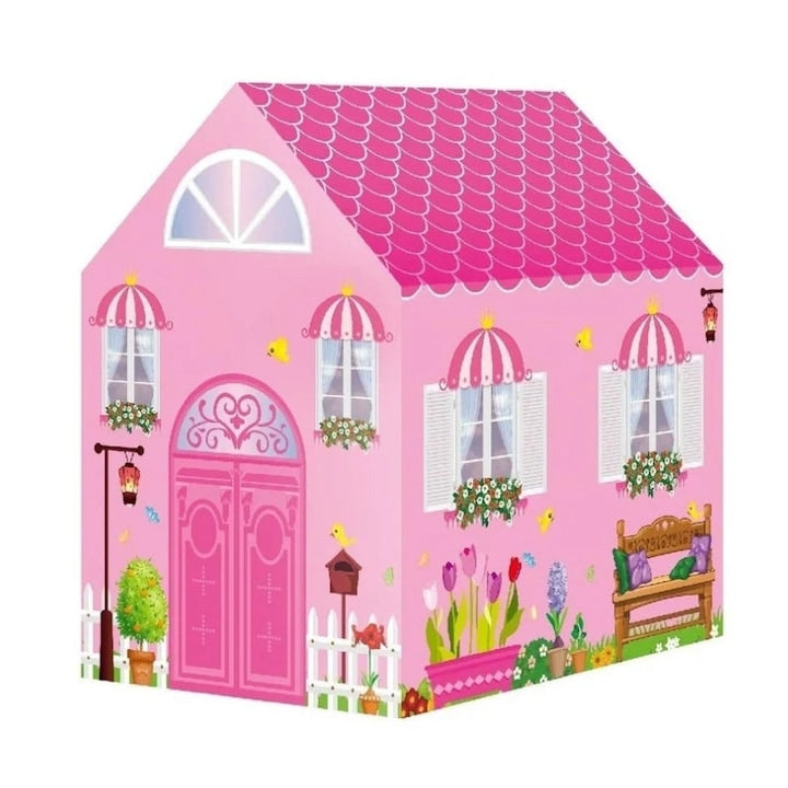 Cort de Joaca Pentru Copii, Model Casuta Printesei, cu Usa Mare, Stabil, Usor de Asamblat, Pentru Interior/Exterior, Indiggo, 103 Cm Inaltime, Roz - xStoc