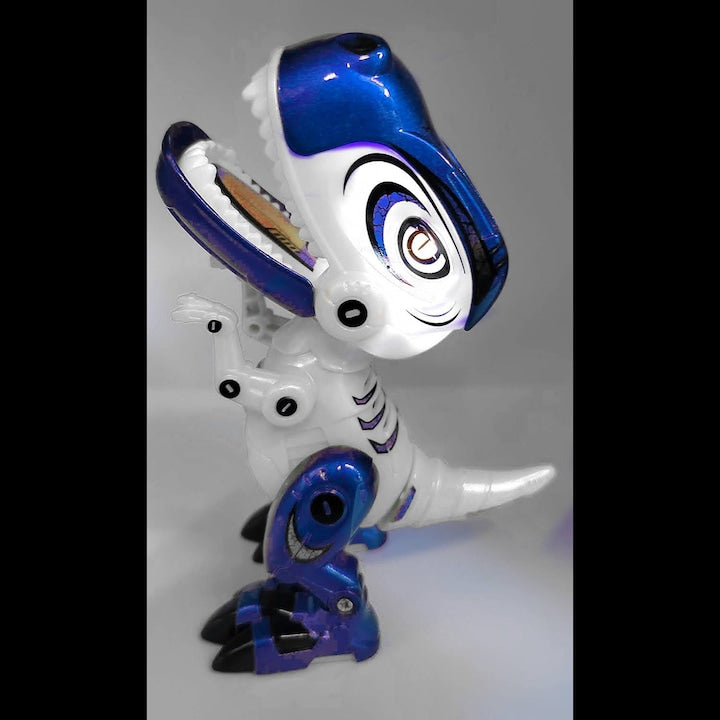 Figurina Dinozaur din Metal si Plastic MY66series, Misca capul si coada, Lumini si sunete realistice, 12cm, albastru - xStoc
