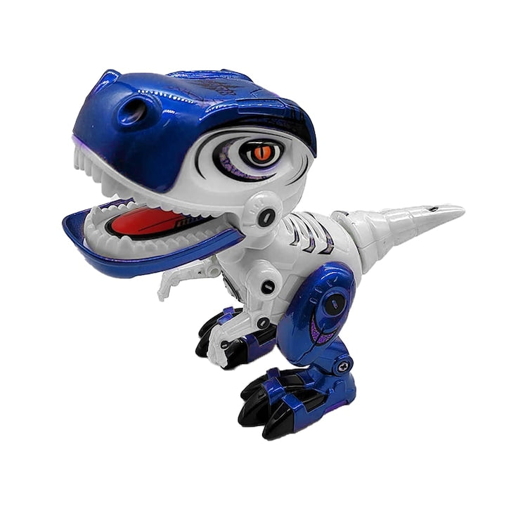 Figurina Dinozaur din Metal si Plastic MY66series, Misca capul si coada, Lumini si sunete realistice, 12cm, albastru - xStoc
