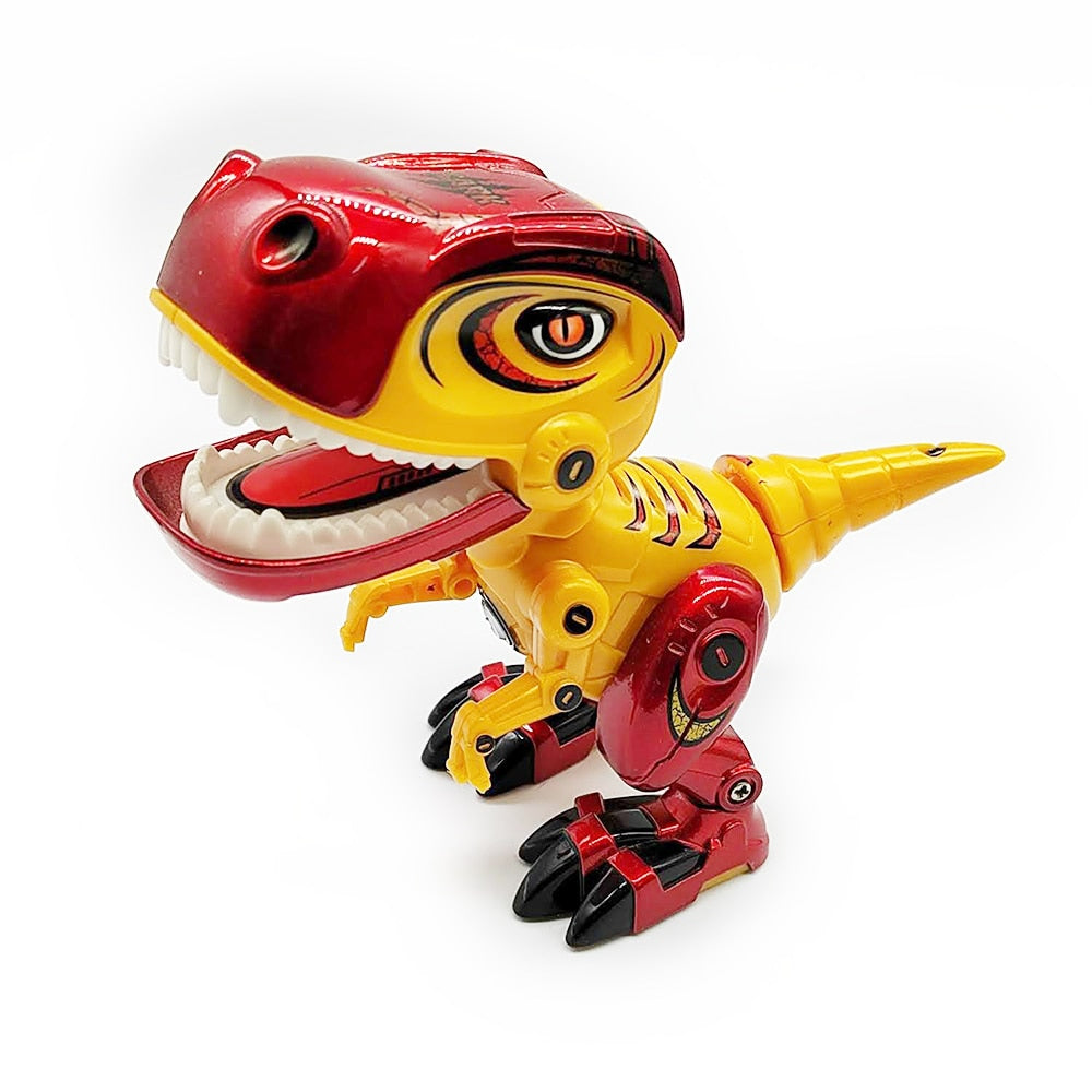 Figurina Dinozaur din Metal si Plastic MY66series, Misca capul si coada, Lumini si sunete realistice, 12cm, galben - xStoc