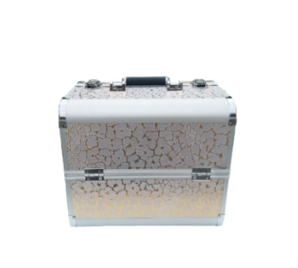 Geanta medie cosmetice, tip valiza aluminiu, motiv floral - xStoc