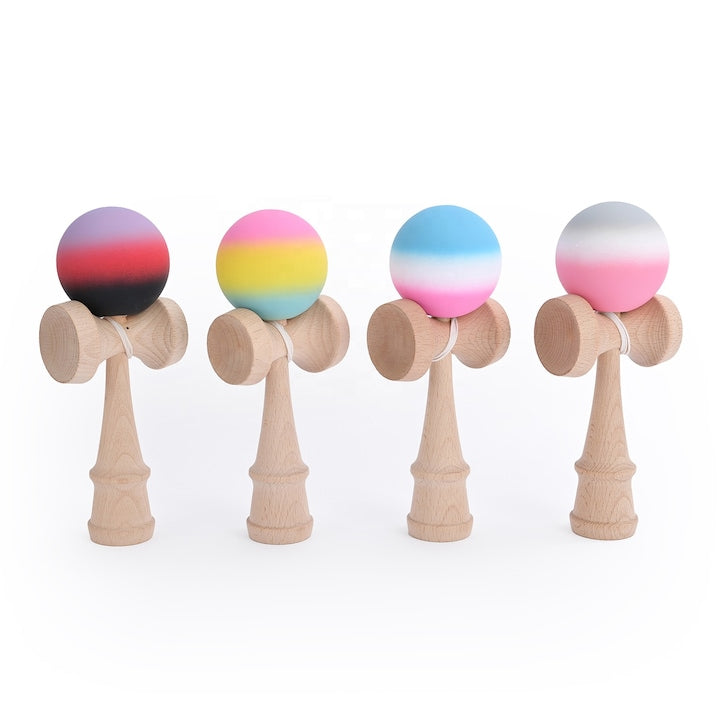Jucarie Interactiva Kendama Profesionala Din Lemn, 18 Cm, Bila Cu Suprafata Antiderapanta, Joc De Indemanare Pentru Copii Si Adulti, Model Gradient, Culoare Gri/Alb/Roz