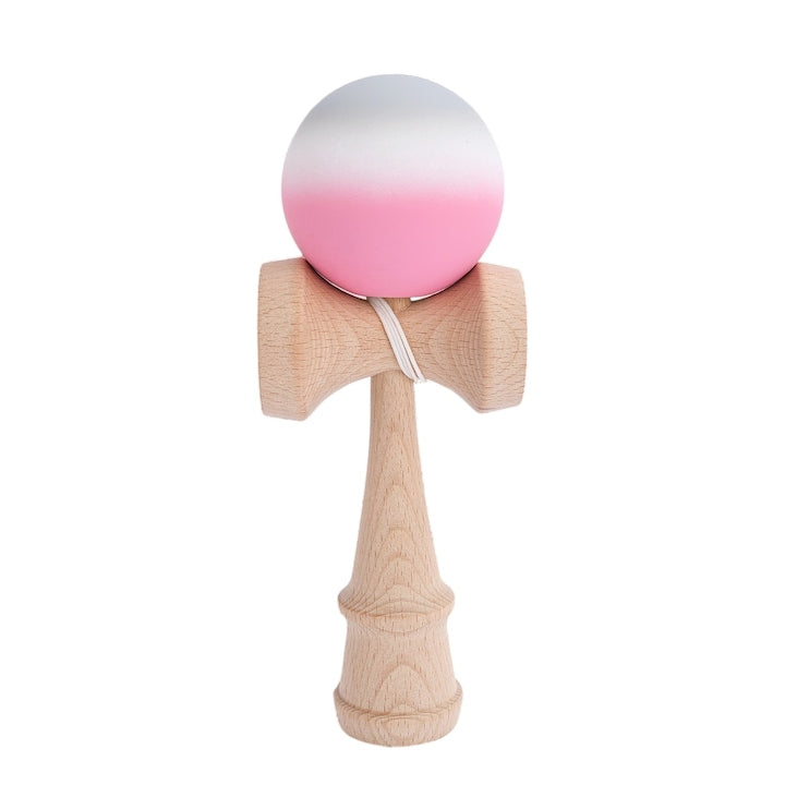 Jucarie Interactiva Kendama Profesionala Din Lemn, 18 Cm, Bila Cu Suprafata Antiderapanta, Joc De Indemanare Pentru Copii Si Adulti, Model Gradient, Culoare Gri/Alb/Roz