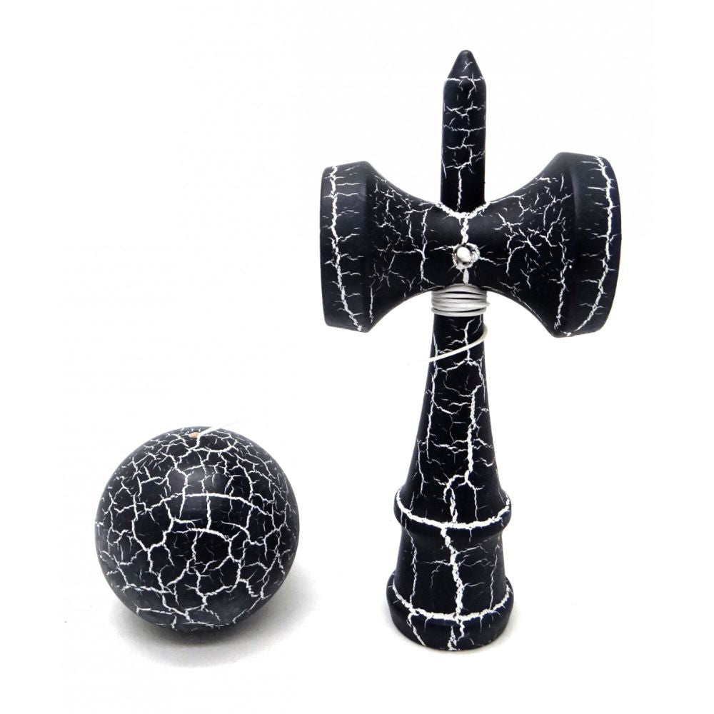 Kendama, Jucarie interactiva Lemn, negru si alb, 18cm