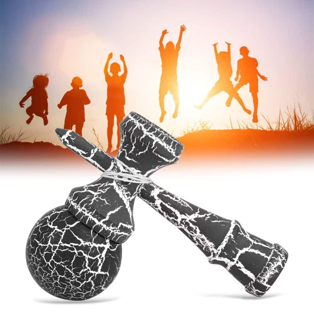 Kendama, Jucarie interactiva Lemn, negru si alb, 18cm