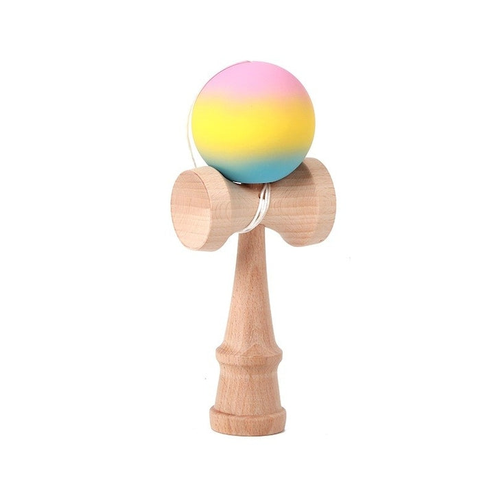 Kendama profesionala Roz/Galben/Albastru, Lemn, 18 cm