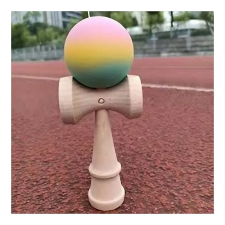 Kendama profesionala Roz/Galben/Albastru, Lemn, 18 cm