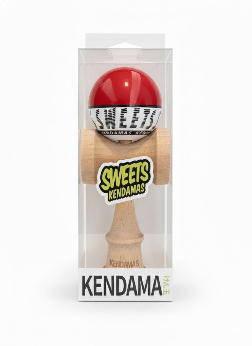 Kendama Starter Sweets, formă nouă Amped, rulment si ata de rezerva ROSU