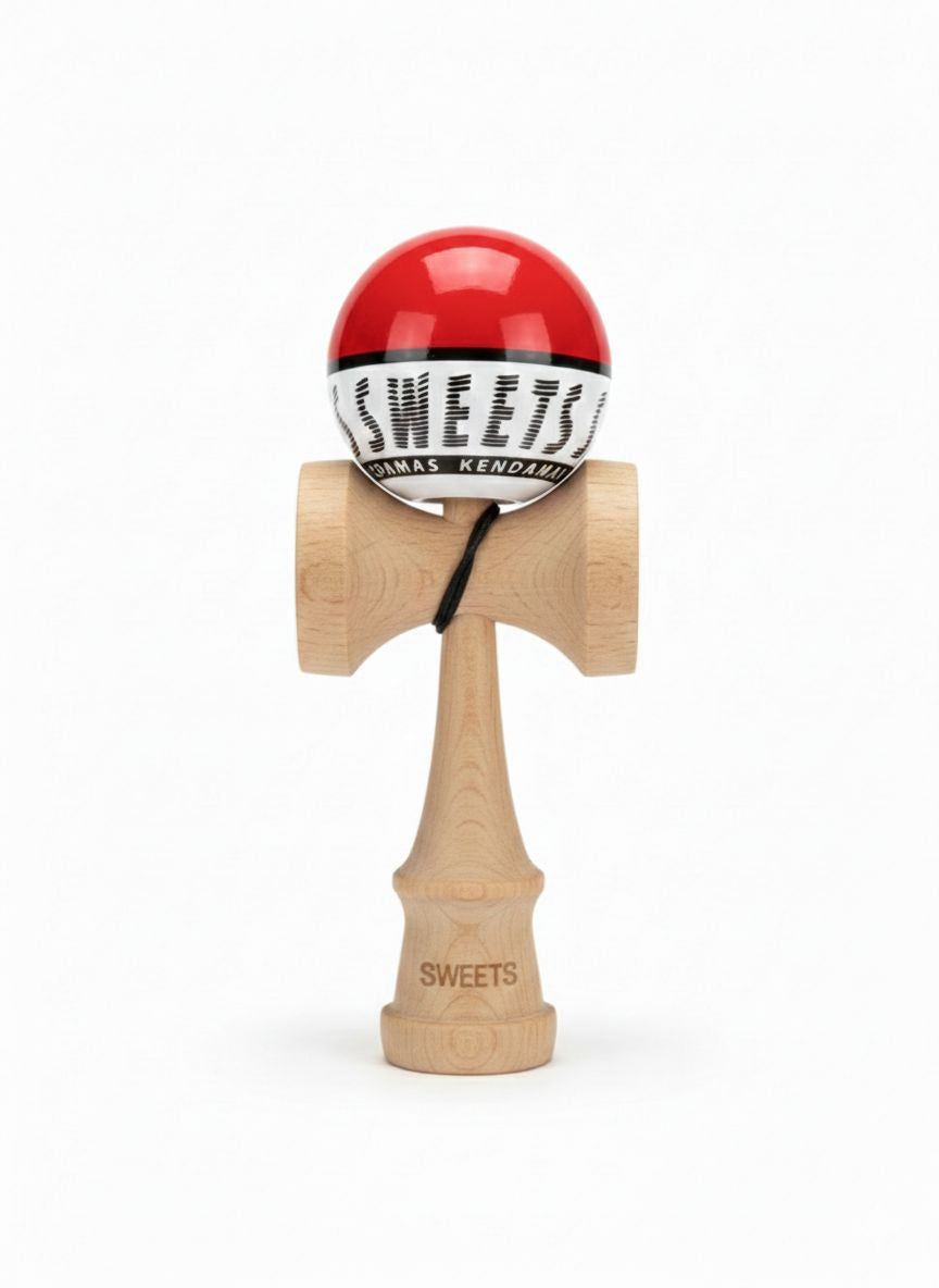 Kendama Starter Sweets, formă nouă Amped, rulment si ata de rezerva ROSU