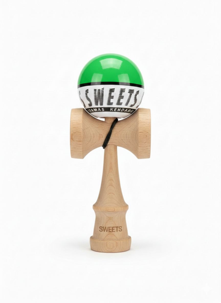 Kendama Starter Sweets, formă nouă Amped, rulment si ata de rezerva VERDE