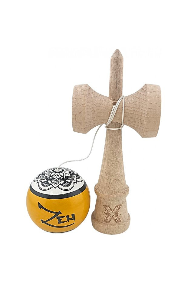Kendama X Originala, Profesionala, Zen,, din Lemn, Super Sticky, 18 cm, Auriu/Alb/Negu