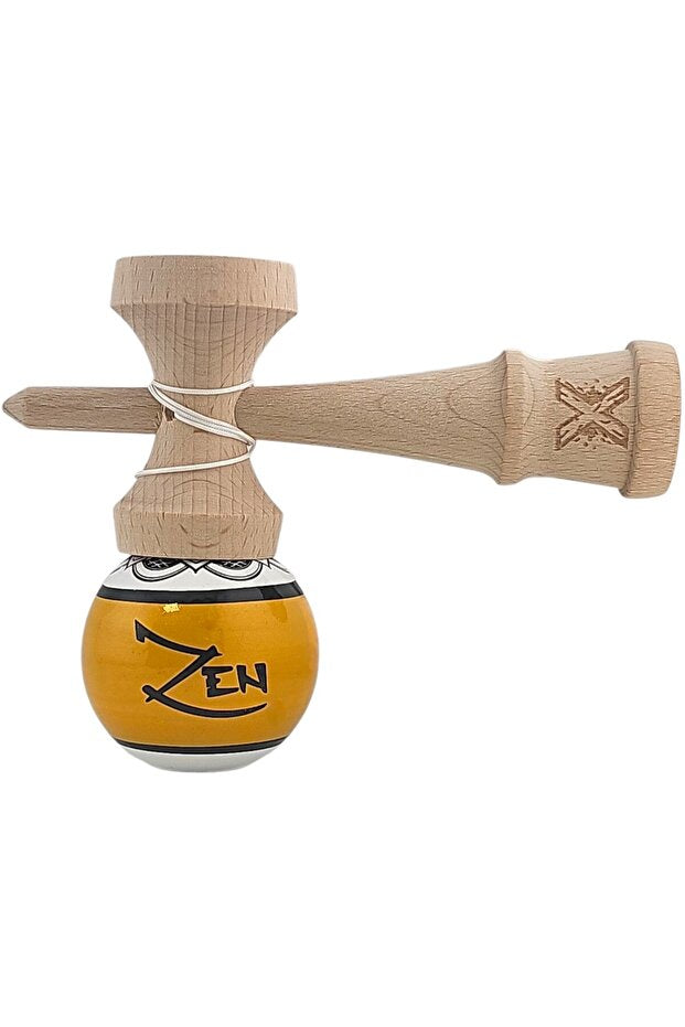Kendama X Originala, Profesionala, Zen,, din Lemn, Super Sticky, 18 cm, Auriu/Alb/Negu