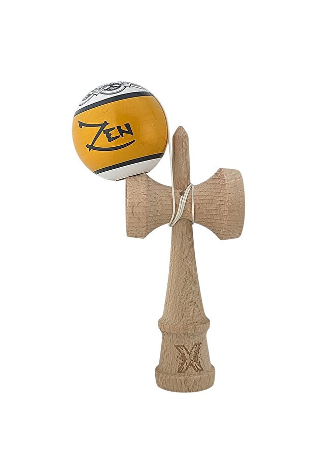 Kendama X Originala, Profesionala, Zen,, din Lemn, Super Sticky, 18 cm, Auriu/Alb/Negu