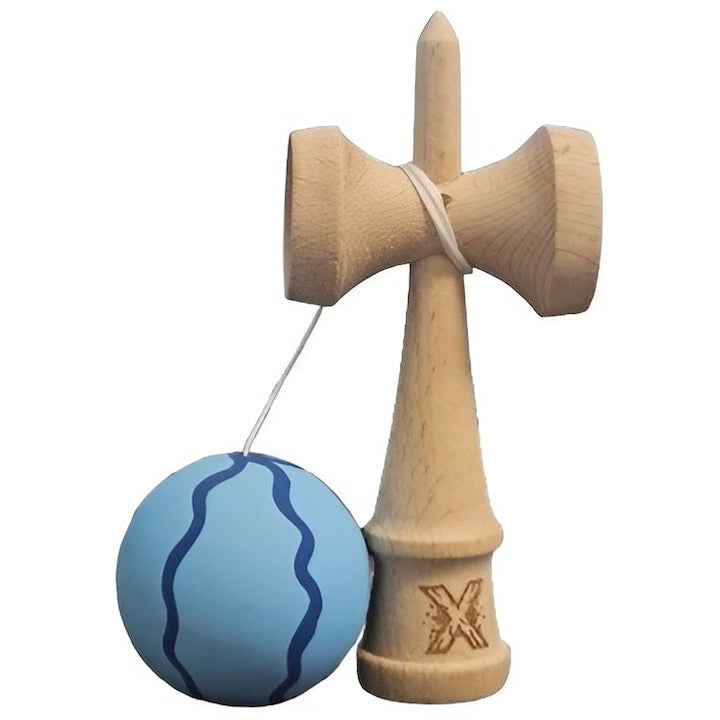 Kendama X Originala Rubber Grip - Jucarie din Lemn, 18 cm, Model Albastru Deschis