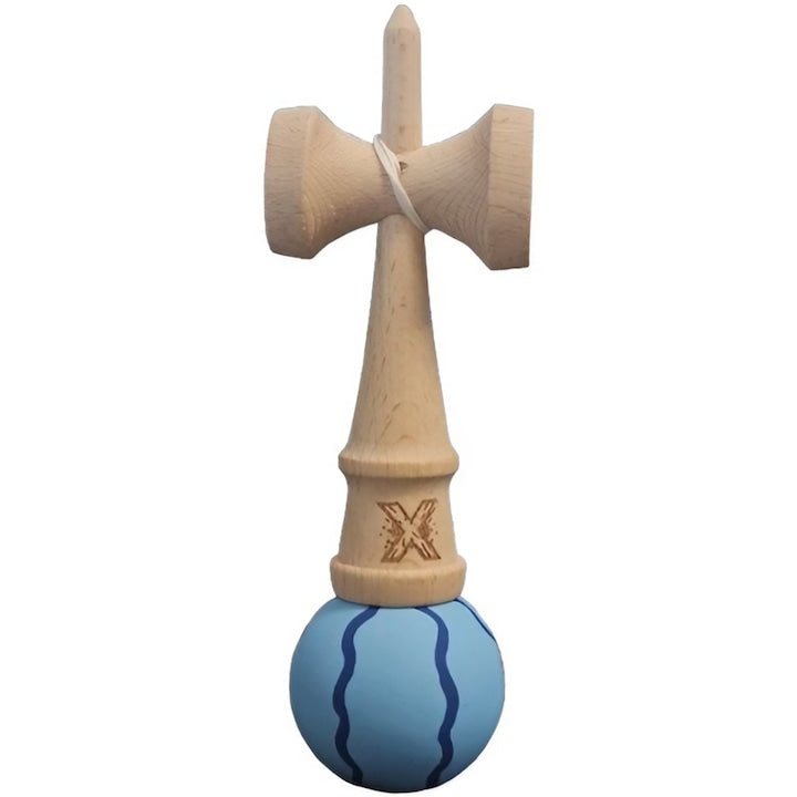 Kendama X Originala Rubber Grip - Jucarie din Lemn, 18 cm, Model Albastru Deschis