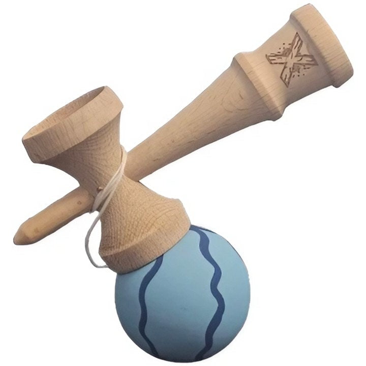 Kendama X Originala Rubber Grip - Jucarie din Lemn, 18 cm, Model Albastru Deschis