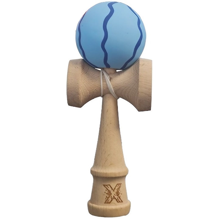 Kendama X Originala Rubber Grip - Jucarie din Lemn, 18 cm, Model Albastru Deschis
