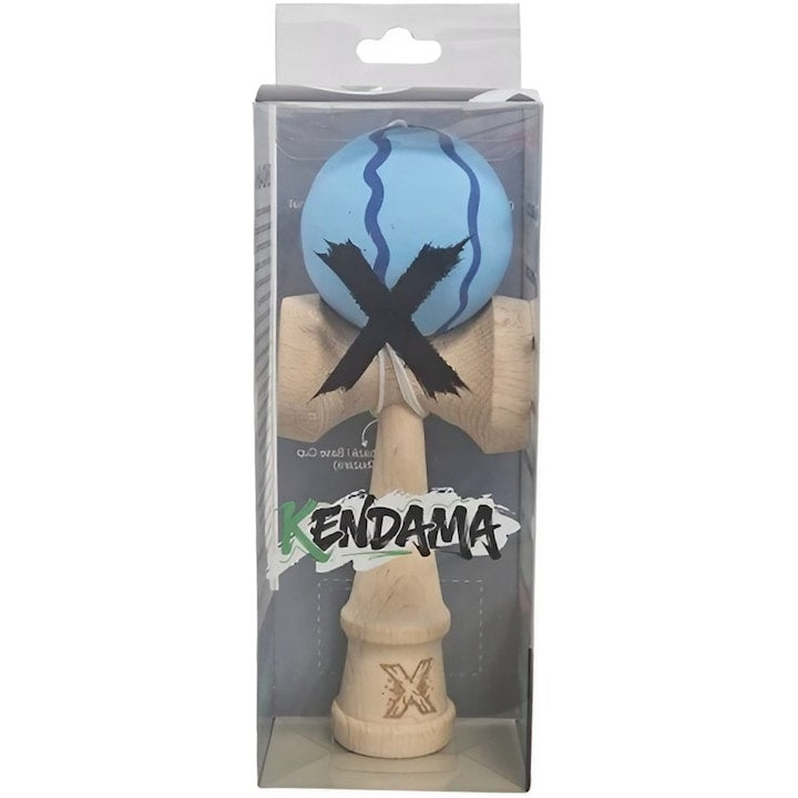 Kendama X Originala Rubber Grip - Jucarie din Lemn, 18 cm, Model Albastru Deschis