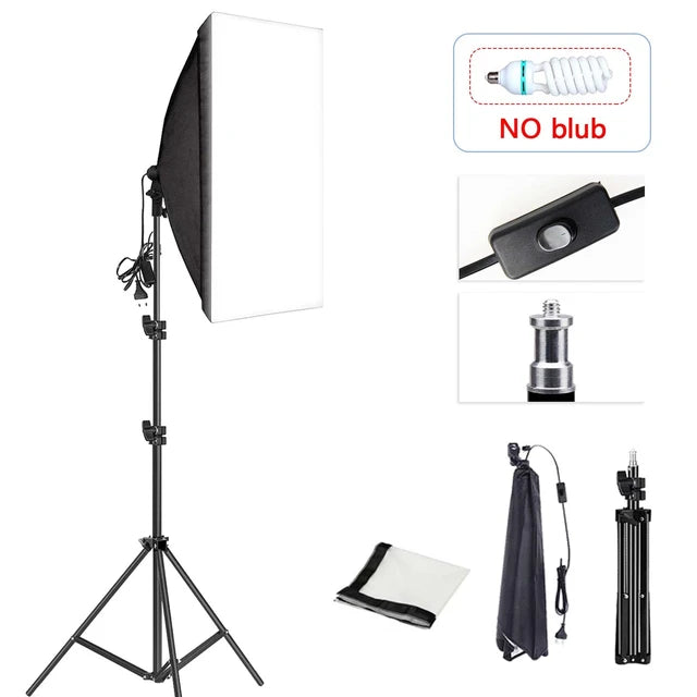 Kit Lumina Continua Softbox 70x50cm pentru Studio Foto cu 1 filtru difuzie si Suport Trepied Reglabil 78-230cm