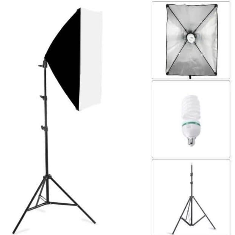 Kit Lumina Continua Softbox 70x50cm pentru Studio Foto cu 1 filtru difuzie si Suport Trepied Reglabil 78-230cm