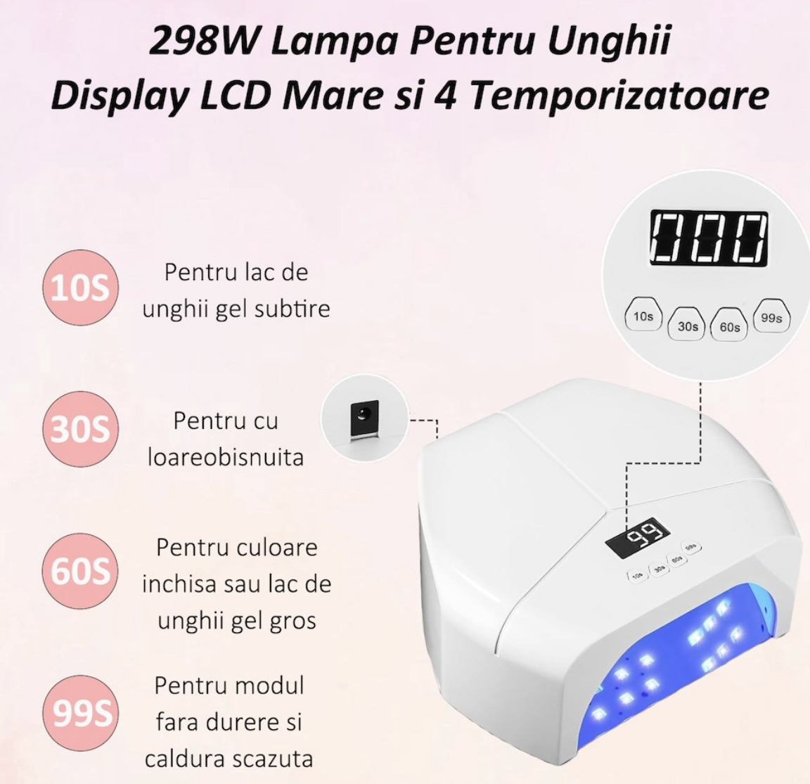 Lampa Unghii UV LED , Alb 72 LED-uri UV, 298W