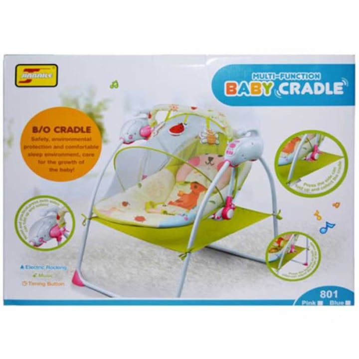 Leagan electric, multifunctional, Baby Cradle, muzical, cu vibratii si plasa anti-insecte, albastru, pentru bebelusi, + 0 Luni