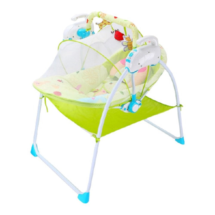 Leagan electric, multifunctional, Baby Cradle, muzical, cu vibratii si plasa anti-insecte, albastru, pentru bebelusi, + 0 Luni