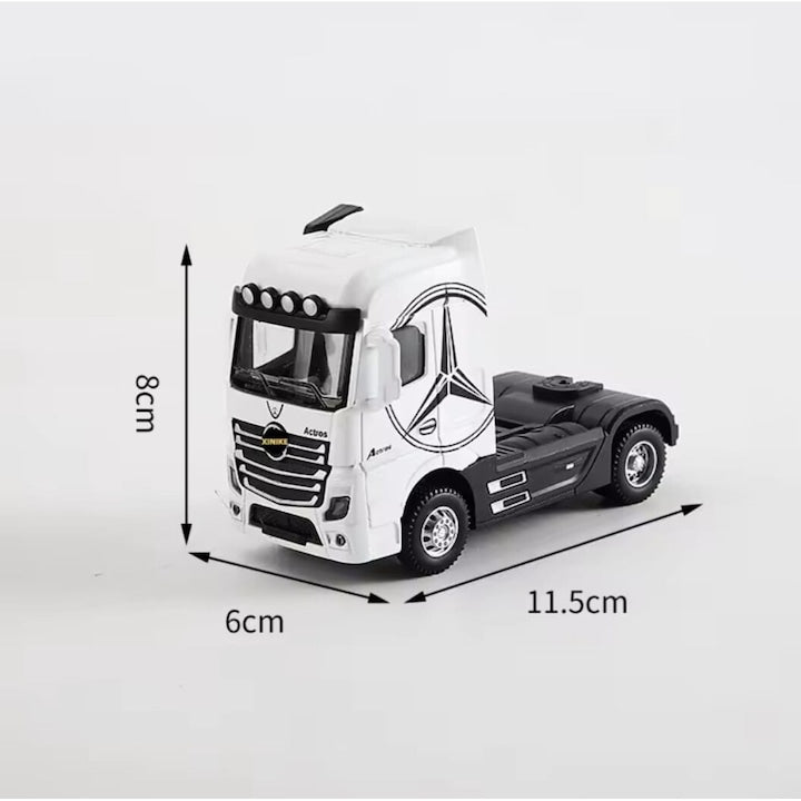 Macheta mecanica, Tir Mercedes Actros, container, leduri si sunete, scala 1/36, alb/maro, 30.5 cm