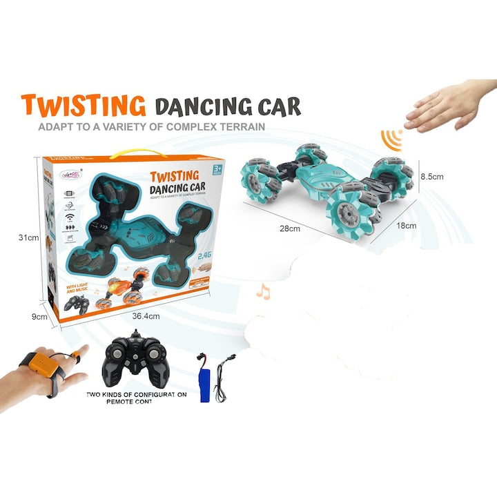Masina twister controlata prin gesturi sau telecomanda, dancing car, albastru - xStoc