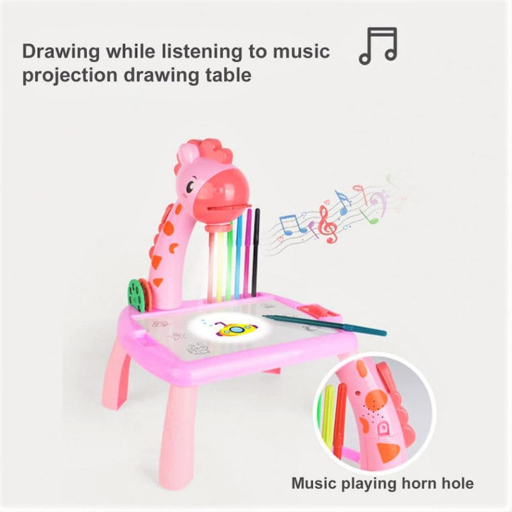 Masuta pentru desen cu proiector si accesorii, 24 modele, roz, 29.5 cm x 25 cm x 38 cm