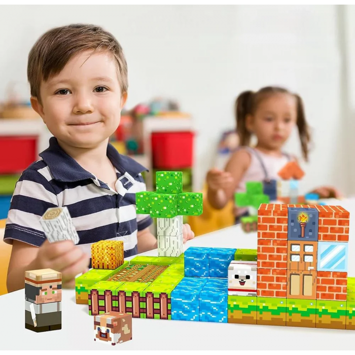 Minecube Inteligent Cuburi Magnetice de Constructie Craft, 80 buc